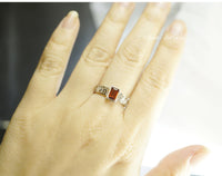 Sterling Silver Engagement Ring, Natural Rectangle Genuine Red Garnet Ring