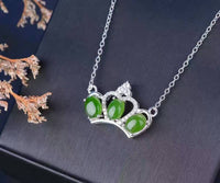 Emerald Jade Necklace - Sterling Silver Crown Pendant, Super High Quality Hetian Jade Jewelry, Green Stone Necklace, Fine Jade Choker