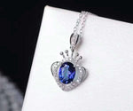 Tanzanite Necklace Silver - 925 Sterling Silver Royal Crown Luxury Tanzanite Pendant - Bridal Wedding Jewelry