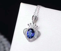 Tanzanite Necklace Silver - 925 Sterling Silver Royal Crown Luxury Tanzanite Pendant - Bridal Wedding Jewelry