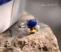 Sterling Silver Bee Ring - Delicate Lapis Lazuli Ring, Adjustable Ring