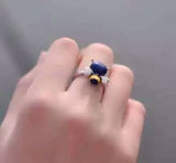 Sterling Silver Bee Ring - Delicate Lapis Lazuli Ring, Adjustable Ring