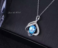 Swiss Blue Topaz Necklace, Sterling Silver Fine Topaz Pendant, Blue Stone Necklace, Hq019