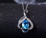 Swiss Blue Topaz Necklace, Sterling Silver Fine Topaz Pendant, Blue Stone Necklace, Hq019