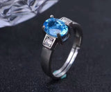 Genuine Swiss Blue Topaz Ring, Sterling Silver Adjustable Engagement Ring - CZ Ring