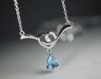 Teardrop Blue Topaz Necklace - Sterling Silver Natural Swiss Blue Topaz Pendant High quality