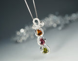 Tourmaline Necklace - Sterling Silver High Quality Tourmaline Pendant - Multi Gemstone CZ Necklace