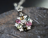 Snow Flower Tourmaline Necklace - Sterling Silver High Quality Watermelon Tourmaline Pendant - CZ Necklace