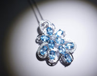 Sterling Silver Topaz Necklace, Genuine Large Swiss Blue Topaz Pendant, Multi Topaz , Luxury CZ Necklace