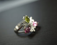 Natural Tourmaline Ring, Engagement Ring, Promise Ring, Multi Gemstone Sterling Silver Cz Ring, Anniversary Claddah Ring