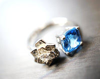 Natural Swiss Blue Topaz Ring - Sterling Silver Flower Square Topaz Ring, Rose Flower Ring