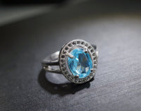 Natural Topaz Ring - Large Swiss Blue Topaz Solitaire Ring - Engagement Ring - Fine Gemstone Ring - Sterling Silver Cz Ring