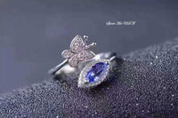 Tanzanite Ring, Sterling Silver Butterfly Ring, Cz Ring, Anniversary Engagement Ring, Promise Ring