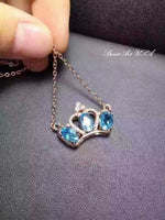 Topaz Necklace, Sterling Silver Crown Necklace, Genuine Swiss Blue Topaz Pendant, Luxury Cz Necklace