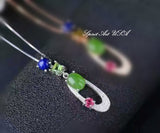 Emerald Jade Necklace - Sterling Silver CZ Pendant - Lapis Lazuli Pink Tourmaline Peridot Necklace