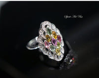 Tourmaline Ring, Engagement Ring, Promise Ring, Multi Gemstone Sterling Silver Cz Ring, Anniversary Claddah Ring Yn036