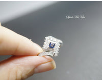 Blue Sapphire Ring, Sterling Silver Cz Ring, Promise Ring, Engagement Bands, Anniversary Claddah Ring Yn017r