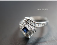 Blue Sapphire Ring, Sterling Silver Cz Ring, Promise Ring, Engagement Bands, Anniversary Claddah Ring Yn017r