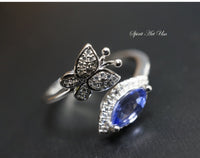 Tanzanite Ring, Sterling Silver Butterfly Ring, Cz Ring, Anniversary Engagement Ring, Promise Ring