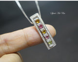 Tourmaline Necklace, Couple Tourmaline Double Pendant Necklace, Sterling Silver Multi Stone Necklace, CZ Pendant,