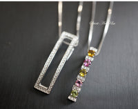 Tourmaline Necklace, Couple Tourmaline Double Pendant Necklace, Sterling Silver Multi Stone Necklace, CZ Pendant,