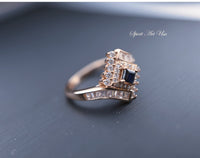 Natural Blue Sapphire Ring, Rose Gold Solitaire Ring, Sterling Silver Engagement Cz Ring, Yn017