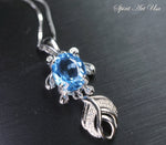 Genuine Swiss Blue Topaz Necklace, Sterling Silver Fish Necklace, Large Topaz Pendant Luxury Cz Necklace, Yn005