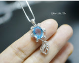 Genuine Swiss Blue Topaz Necklace, Sterling Silver Fish Necklace, Large Topaz Pendant Luxury Cz Necklace, Yn005