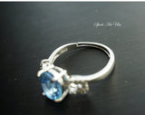 Natural Swiss Blue Topaz Ring, Sterling Silver Engagement CZRing , Fine Topaz Gemstone Ring. Halo Solitaire Blue Topaz Ring