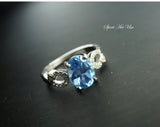 Natural Swiss Blue Topaz Ring, Sterling Silver Engagement CZRing , Fine Topaz Gemstone Ring. Halo Solitaire Blue Topaz Ring