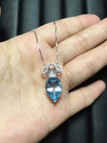 Large Natural Topaz Necklace - Sterling Silver Swiss Blue Topaz Radish Pendant CZ Decoration Necklace platinum Carrot Pendant