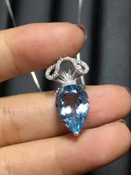 Large Natural Topaz Necklace - Sterling Silver Swiss Blue Topaz Radish Pendant CZ Decoration Necklace platinum Carrot Pendant