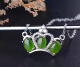 Emerald Jade Necklace - Sterling Silver Crown Pendant, Super High Quality Hetian Jade Jewelry, Green Stone Necklace, Fine Jade Choker