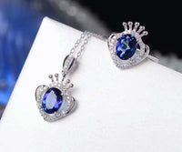 Tanzanite Necklace Silver - 925 Sterling Silver Royal Crown Luxury Tanzanite Pendant - Bridal Wedding Jewelry