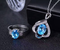 Swiss Blue Topaz Necklace, Sterling Silver Fine Topaz Pendant, Blue Stone Necklace, Hq019