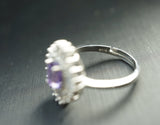 Precious Amethyst Ring, Sterling Silver Adjustable Engagement Ring, Bridal Cz Ring, Natural Amethyst Fine Cut Cabochon Solitaire Ring