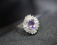 Precious Amethyst Ring, Sterling Silver Adjustable Engagement Ring, Bridal Cz Ring, Natural Amethyst Fine Cut Cabochon Solitaire Ring