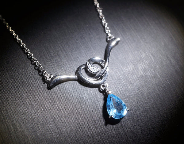 Teardrop Blue Topaz Necklace - Sterling Silver Natural Swiss Blue Topaz Pendant High quality