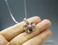 Snow Flower Tourmaline Necklace - Sterling Silver High Quality Watermelon Tourmaline Pendant - CZ Necklace