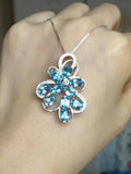 Sterling Silver Topaz Necklace, Genuine Large Swiss Blue Topaz Pendant, Multi Topaz , Luxury CZ Necklace