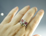 Natural Tourmaline Ring, Engagement Ring, Promise Ring, Multi Gemstone Sterling Silver Cz Ring, Anniversary Claddah Ring