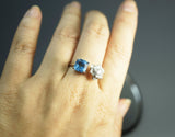 Natural Swiss Blue Topaz Ring - Sterling Silver Flower Square Topaz Ring, Rose Flower Ring