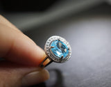 Natural Topaz Ring - Large Swiss Blue Topaz Solitaire Ring - Engagement Ring - Fine Gemstone Ring - Sterling Silver Cz Ring