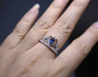 Tanzanite Ring - Crown Ring - Engagement Cz Ring - Fine Topaz Ring - Sterling Silver Ring