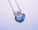 Blue Topaz Necklace - Sterling Silver Harp Necklace - Musical Instrument Genuine Swiss Blue Topaz Pendant