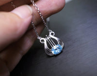 Blue Topaz Necklace - Sterling Silver Harp Necklace - Musical Instrument Genuine Swiss Blue Topaz Pendant