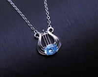 Blue Topaz Necklace - Sterling Silver Harp Necklace - Musical Instrument Genuine Swiss Blue Topaz Pendant