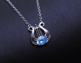 Blue Topaz Necklace - Sterling Silver Harp Necklace - Musical Instrument Genuine Swiss Blue Topaz Pendant