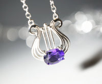 Sterling Silver Natural Amethyst Necklace, Musical Instrument Fine Gemstone Luxury Amethyst Jewelry