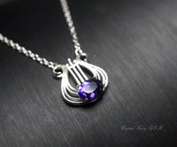 Sterling Silver Natural Amethyst Necklace, Musical Instrument Fine Gemstone Luxury Amethyst Jewelry